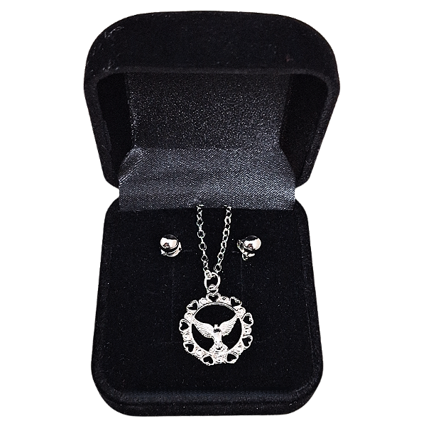 Conjunto de Corrente e Brincos Pingente Divino Modelo 3 Prata
