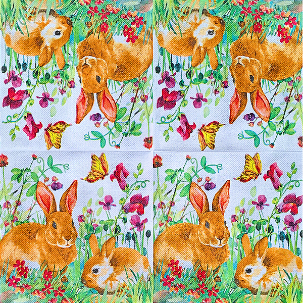 Guardanapo para Decoupage 33x33 Coelhos no Jardim