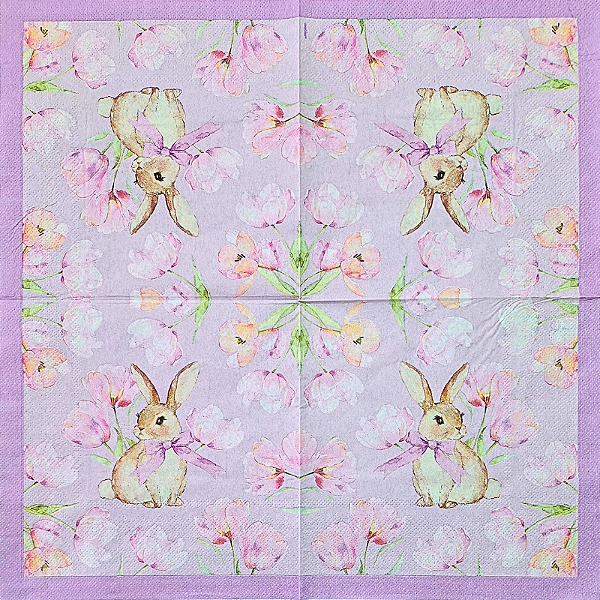 Guardanapo para Decoupage 33x33 Coelho e Flores