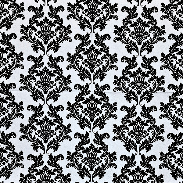 Guardanapo para Decoupage 33x33 Arabesco Preto em Fundo Branco