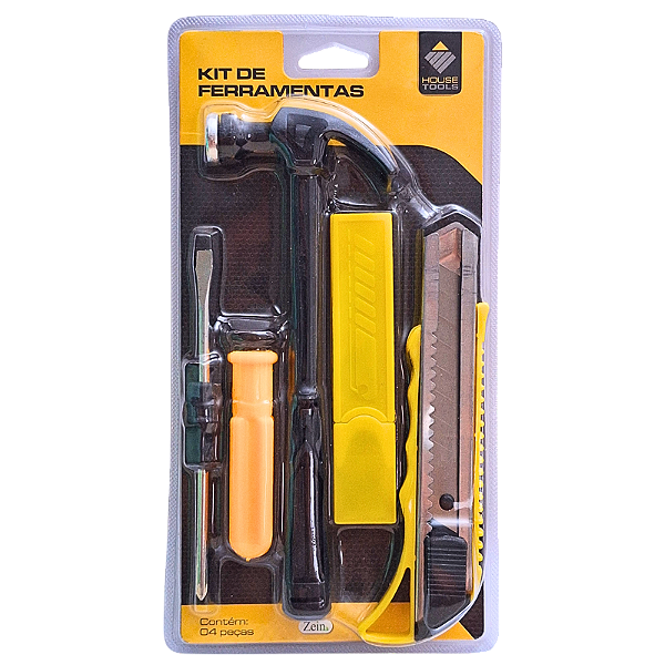 Kit de Ferramentas Martelo Chave Reversa e Estilete com Lâmina Extra