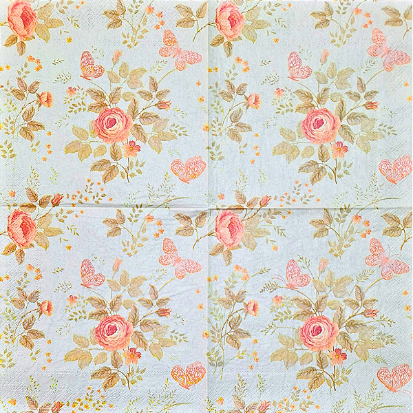 Guardanapo para Decoupage 33x33 Flores e Borboletas Delicadas