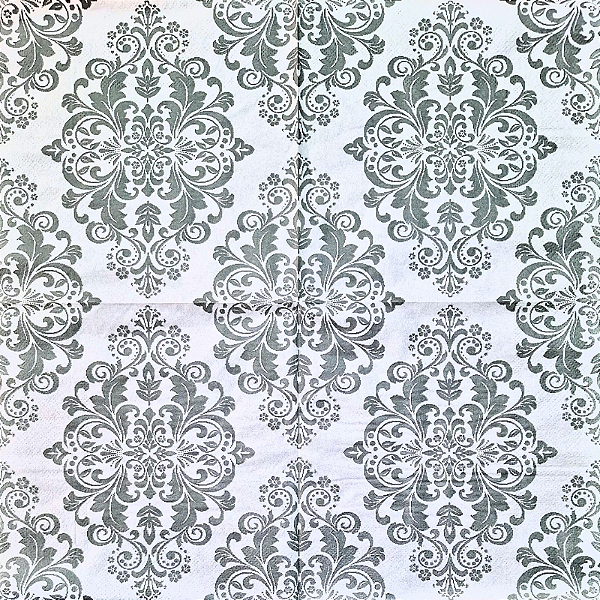 Guardanapo para Decoupage 33x33 Arabesco Cinza em Fundo Branco