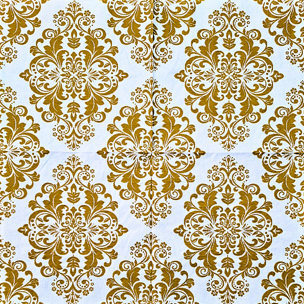 Guardanapo para Decoupage 33x33 Arabesco Dourado em Fundo Branco