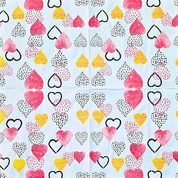 Guardanapo para Decoupage 33x33 Corações Coloridos