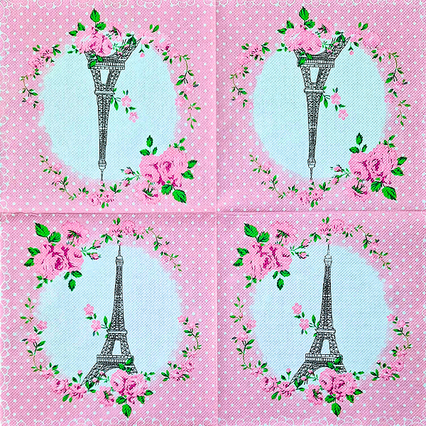 Guardanapo para Decoupage 33x33 Torre Eiffel em Fundo Poá