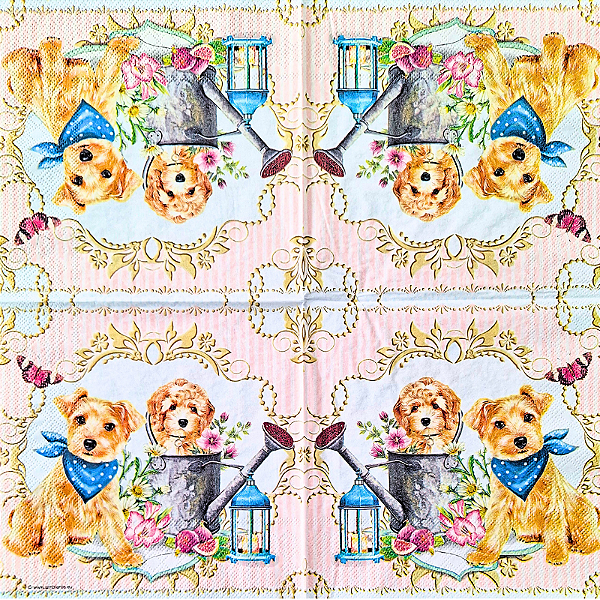 Guardanapo para Decoupage 33x33 Cachorros Fofinhos no Jardim