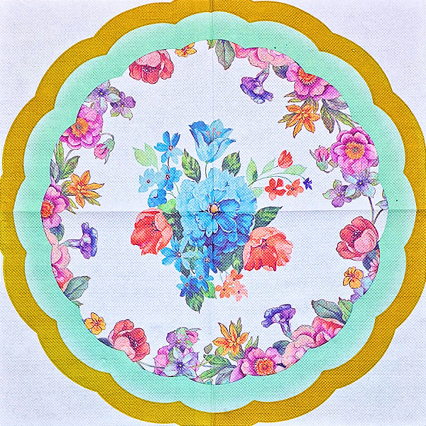 Guardanapo para Decoupage 33x33 Floral em Moldura Dourada