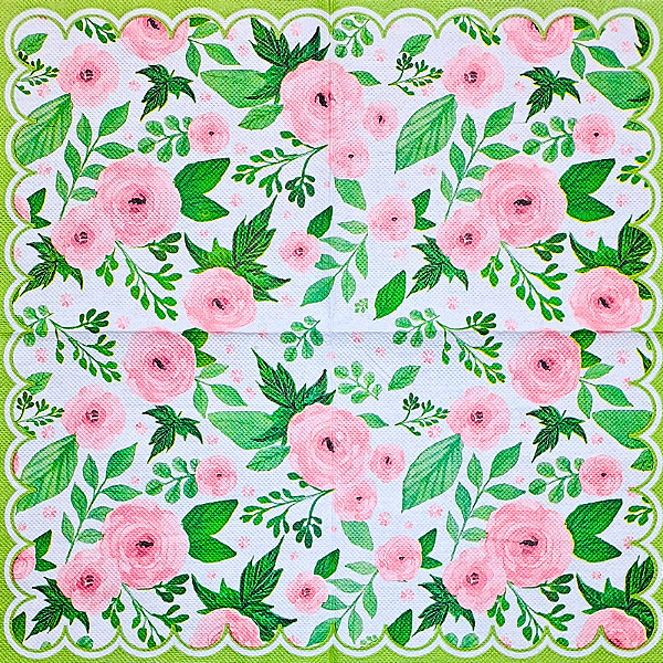 Guardanapo para Decoupage 33x33 Rosas em Moldura Verde