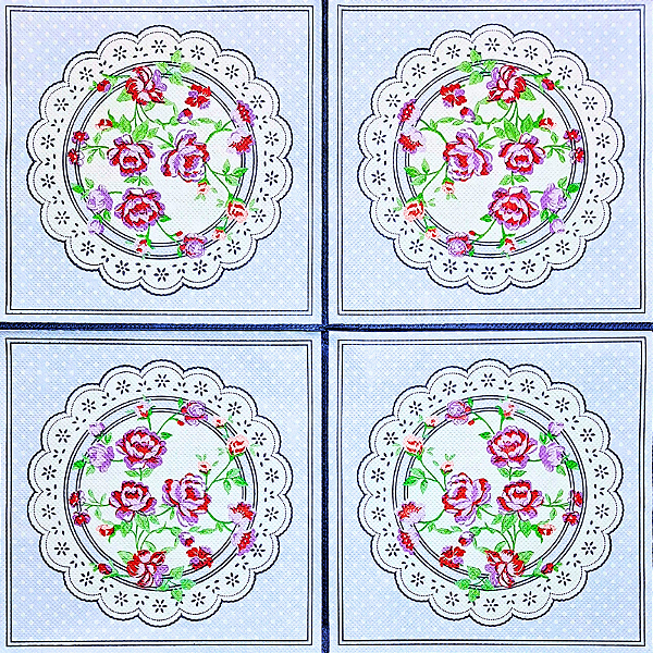 Guardanapo para Decoupage 33x33 Floral com Moldura de Renda