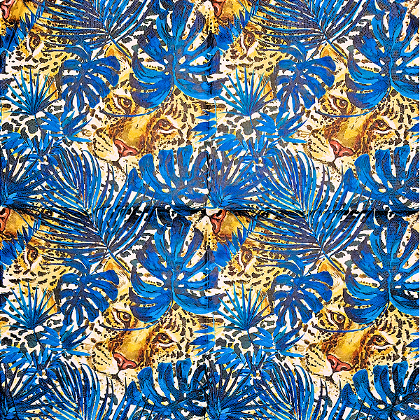 Guardanapo para Decoupage 33x33 Onça Pintada em Folhagem Azul