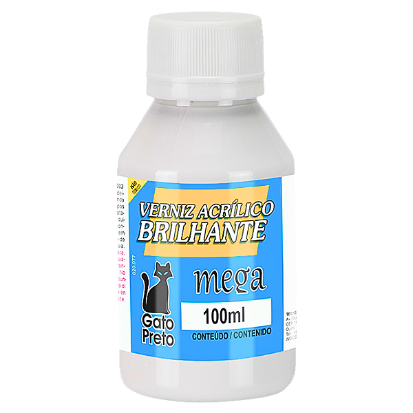 Verniz Acrílico Brilhante 100ml Mega Gato Preto