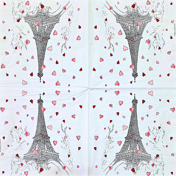 Guardanapo para Decoupage 33x33 Torre Eiffel com Corações
