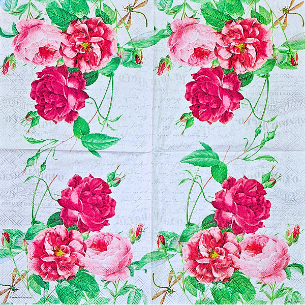 Guardanapo para Decoupage 33x33 Rosas em Fundo Vintage
