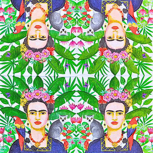 Guardanapo para Decoupage 33x33 Frida Kahlo Fundo Tropical