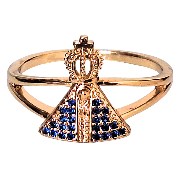 Anel Nossa Senhora Aparecida Dourado Azul