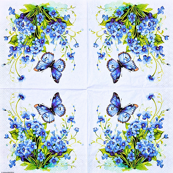 Guardanapo para Decoupage 33x33 Borboleta Azul em Floral