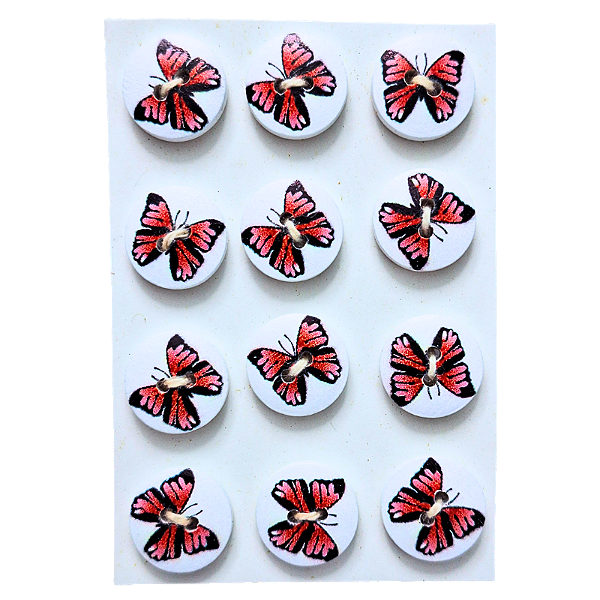 Kit de Botões com 2 Furos para Artesanato Borboleta Modelo 1 12 Peças