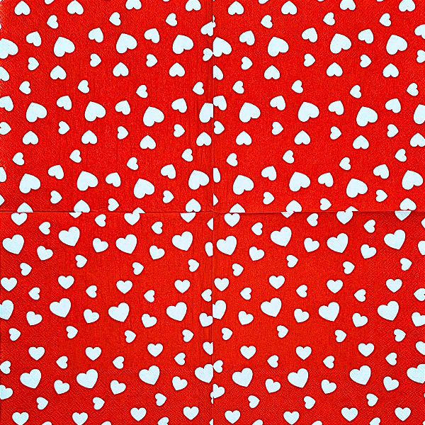 Guardanapo para Decoupage 33x33 Corações Brancos em Fundo Vermelho