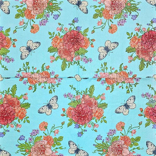 Guardanapo para Decoupage 33x33 Borboletas no Jardim Inglês