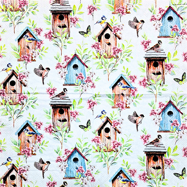 Guardanapo para Decoupage 33x33 Casas de Pássaros