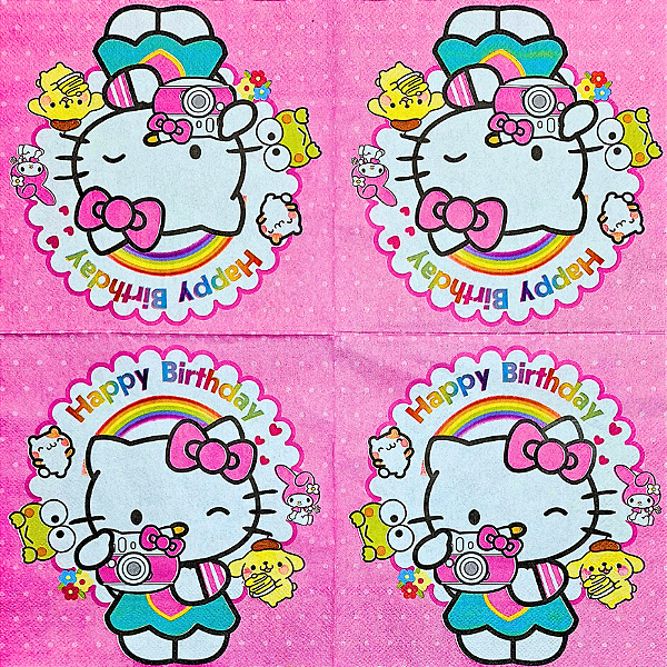 Guardanapo para Decoupage 33x33 Aniversário da Hello Kitty