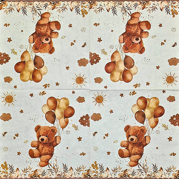 Guardanapo para Decoupage 33x33 Ursinho com Balões