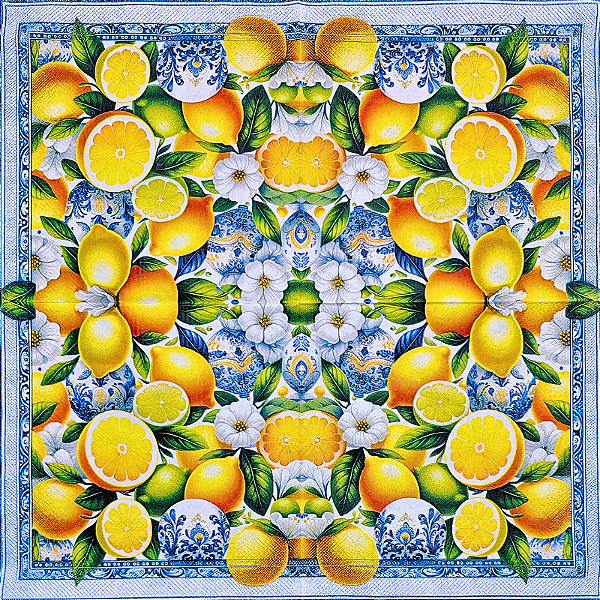 Guardanapo para Decoupage 33x33 Limão Siciliano e Porcelanas