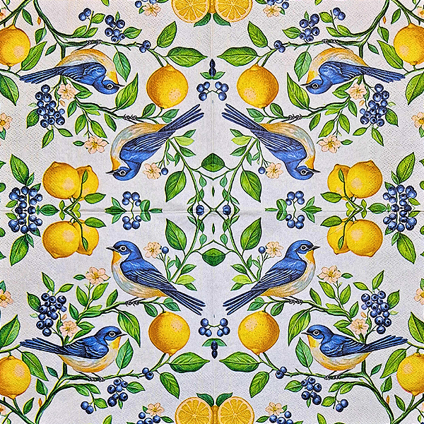 Guardanapo para Decoupage 33x33 Pássaros e Limões Sicilianos
