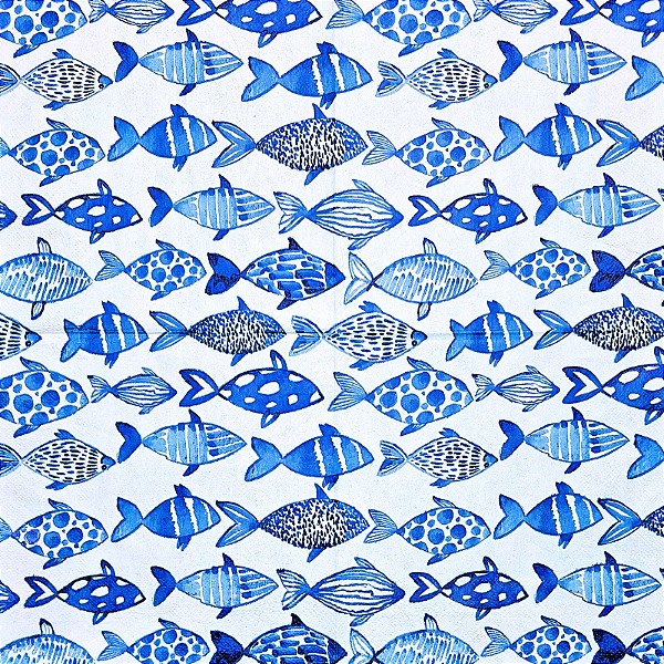 Guardanapo para Decoupage 33x33 Cardume de Peixes Azuis