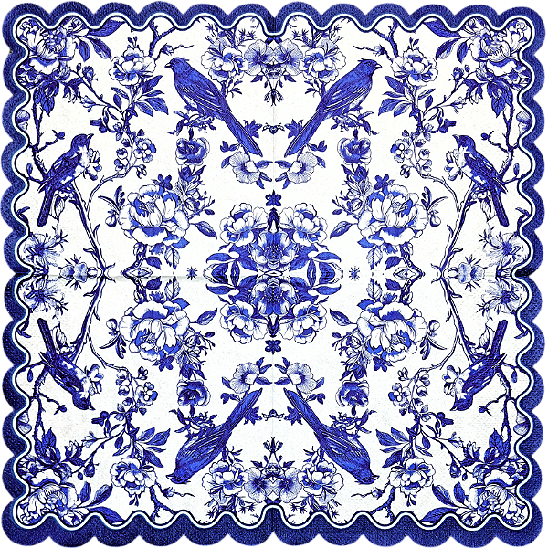 Guardanapo para Decoupage 33x33 Pássaros na Natureza em Azul e Branco