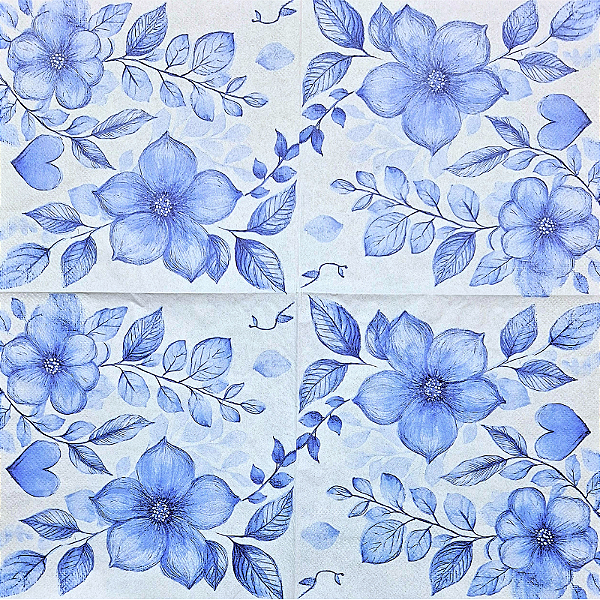 Guardanapo para Decoupage 33x33 Rosas Silvestres Azul e Branco