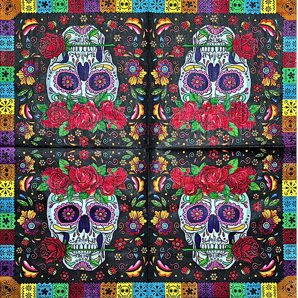 Guardanapo para Decoupage 33x33 Caveira Mexicana Día de Los Muertos
