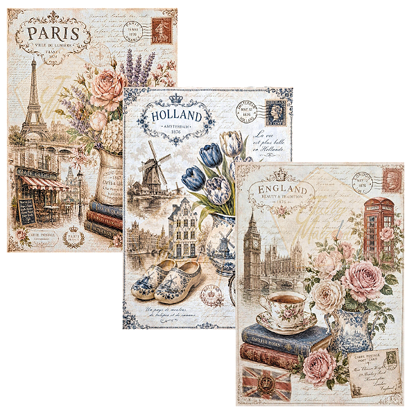 Papel para Decoupage A5 Europa Vintage 3 Unidades