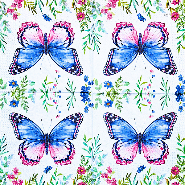 Guardanapo para Decoupage 33x33 Borboleta Azul e Rosa