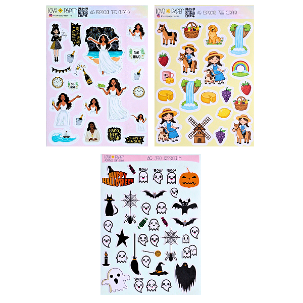 Cartela de Adesivos Autocolantes A6 com 3 Unidades Combo 5