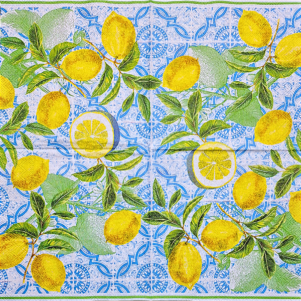 Guardanapo para Decoupage 33x33 Limões Sicilianos em Fundo de Azulejo