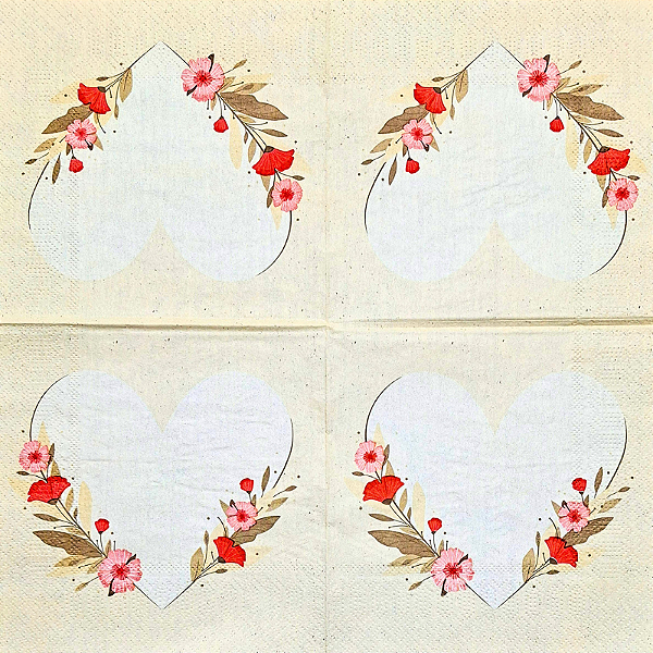 Guardanapo para Decoupage 33x33 Coração com Flores