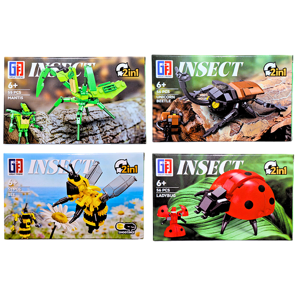 Kit de Blocos de Montar 4 em 1 Coleção Insetos