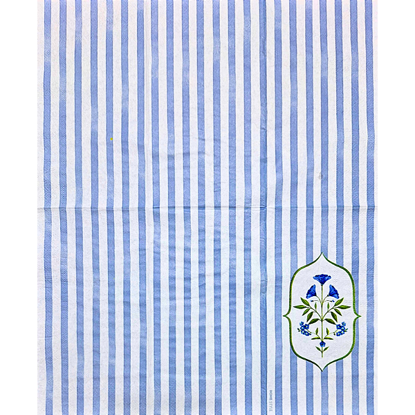 Guardanapo para Decoupage 33x40 Flores com LIstras Azul e Branco