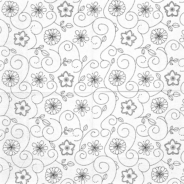 Guardanapo para Decoupage 33x33 Bordado de Flores Preto e Branco