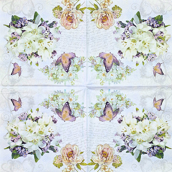 Guardanapo para Decoupage 33x33 Borboletas e Floral Vintage
