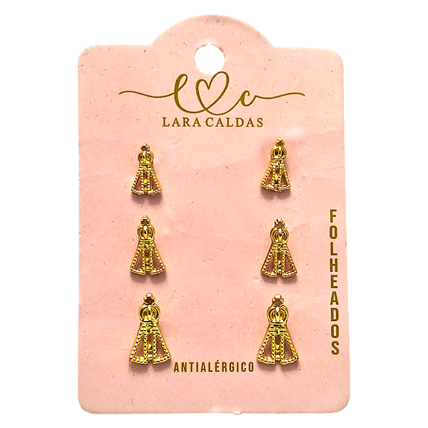 Kit de Brincos Nossa Senhora Aparecida Dourado 3 Pares