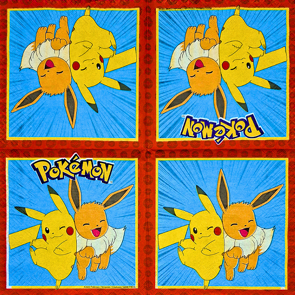 Guardanapo para Decoupage 33x33 Pokémon Pikachu e Eevee