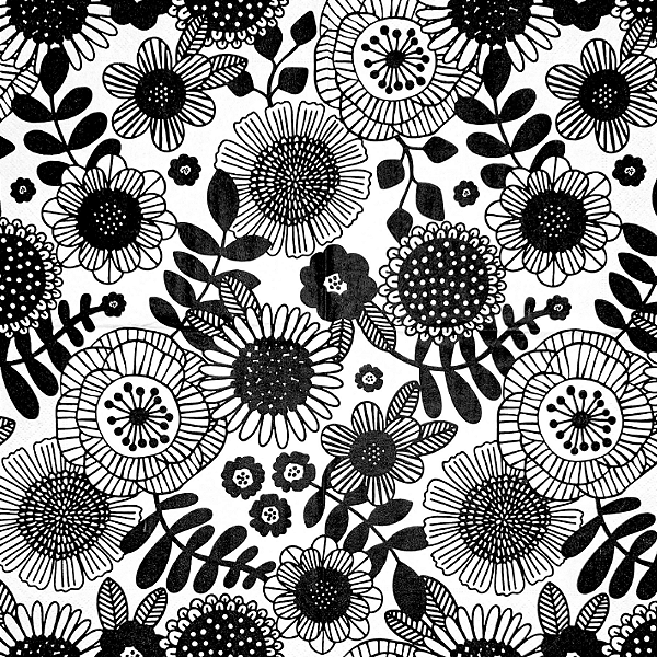 Guardanapo para Decoupage 33x33 Floral Finlandês Preto e Branco