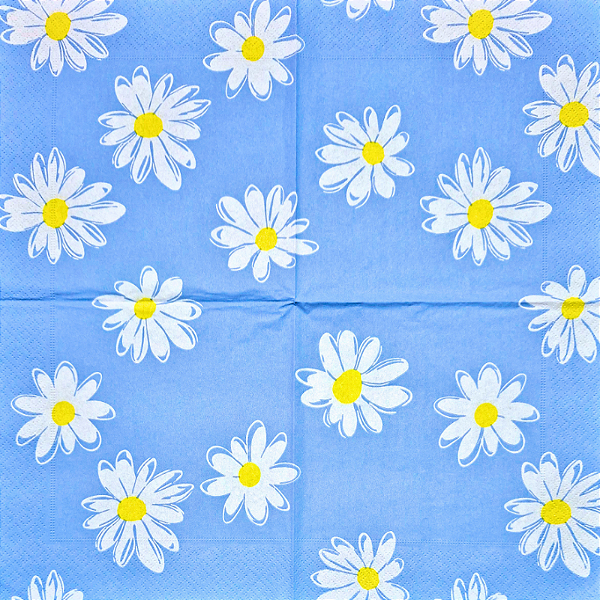 Guardanapo para Decoupage 33x33 Margaridas em Fundo Azul