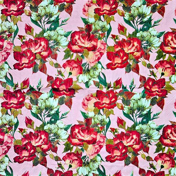 Guardanapo para Decoupage 33x33 Floral em Fundo Rosa
