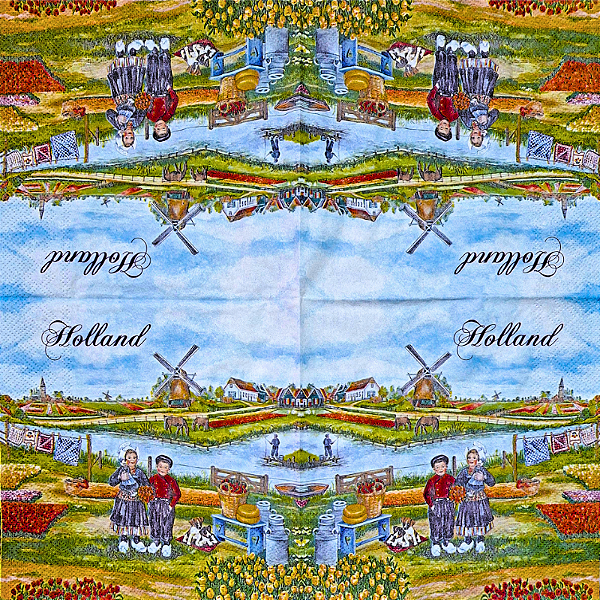Guardanapo para Decoupage Vintage 33x33 Fazenda Holandesa de Tulipas