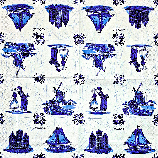Guardanapo para Decoupage 33x33 Tema Holandês Azul e Branco
