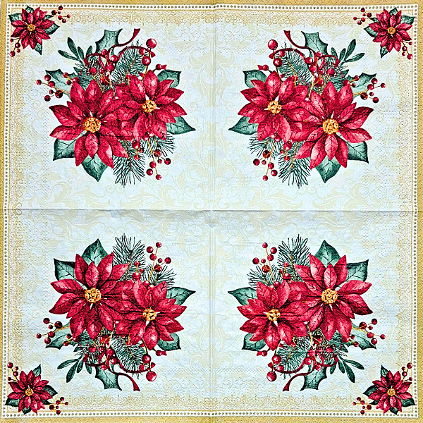 Guardanapo para Decoupage 33x33 Flores de Azevinho Fundo Arabesco